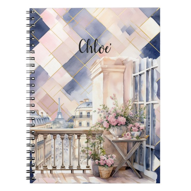 Chic French Blue Pink Paris Eiffel Tower Anteckningsbok (Framsidan)
