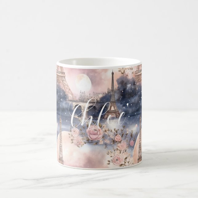 Chic French Blue Pink Paris Eiffel Tower Kaffemugg (Center)