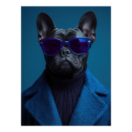 Chic French Bulldog Portrait in Deep Blue and Viol Perfect Poster