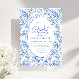 Chic French Toile de Jouy Blue Roses Bridal Shower Inbjudningar