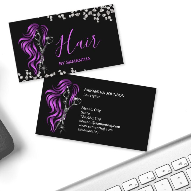 Chic frisörstylist typografi diamatsaxar visitkort (chic diamond hair scissors)