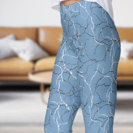 Chic Frost Blue and Black White Fracture Mönster Leggings