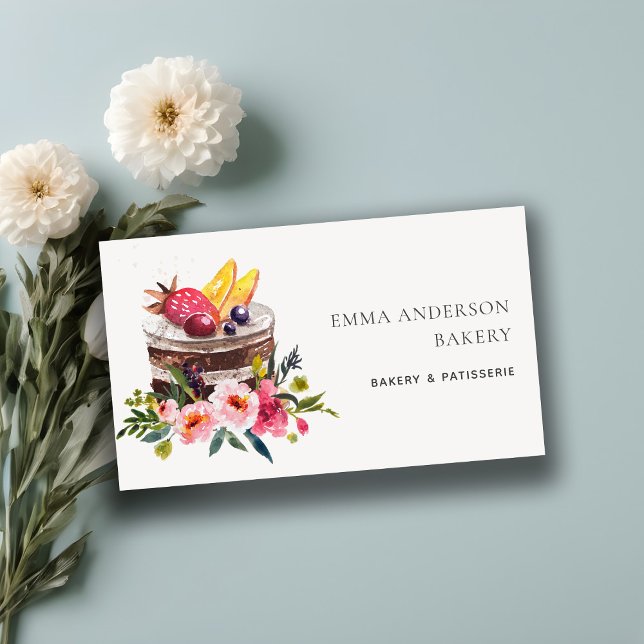 CHIC FRUIT BLOMMIGT CAKE PATISSERIE CUPCAKE BAKERY VISITKORT (Skapare uppladdad)