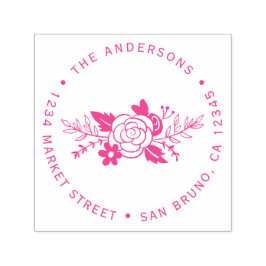 Chic Fuchsia Ro Round Typography Returadress Självfärgande Stämpel