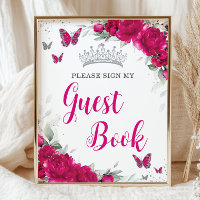Chic Fuchsia Rosa Blommigt Quinceañera Guest Bok