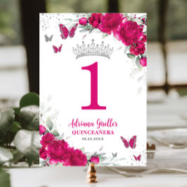 Chic Fuchsia Rosa Blommigt Quinceañera XV Sweet 16 Bordsnummer
