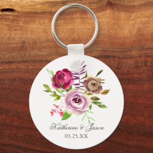 Chic Fuchsia Rosa Blommigt Romantic Garden Wedding Nyckelring