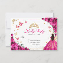 Chic Fuchsia Rosa Rosor Guld Quinceanera Svar