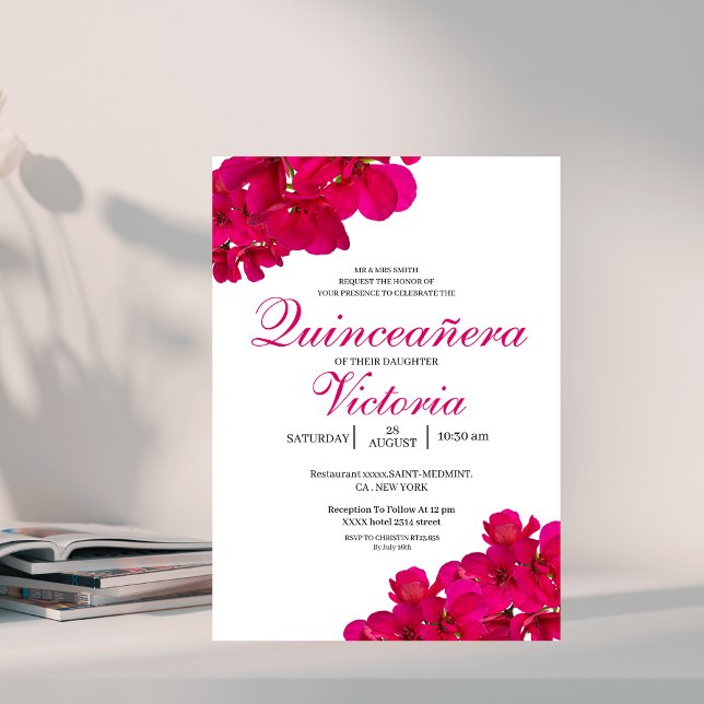 Chic Fuchsia & Shock rosa Quinceañera Inbjudningar (Skapare uppladdad)