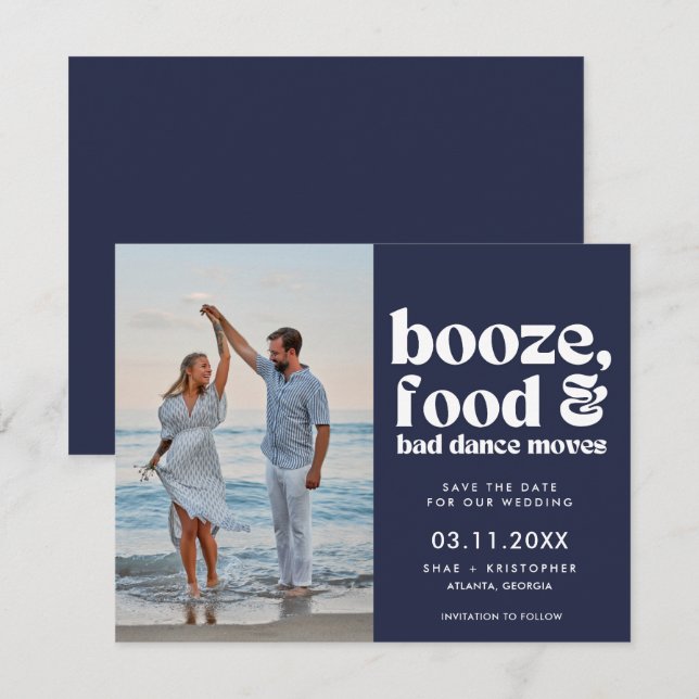 Chic Funny Bröllop Photo Save Date Meddelande (Fram/baksida)