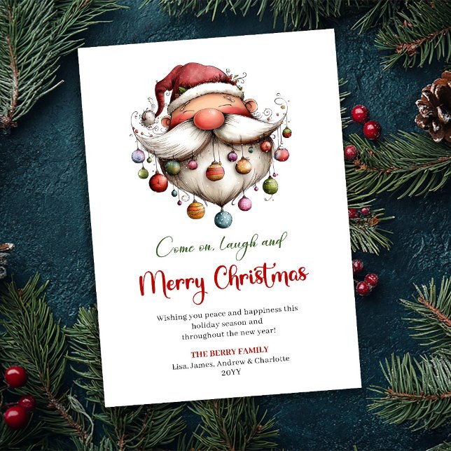 Chic Funny Santa Hand Drawn Red Green Greeting  Julkort (Chic Funny Santa Hand Drawn Red Green Greeting Card)