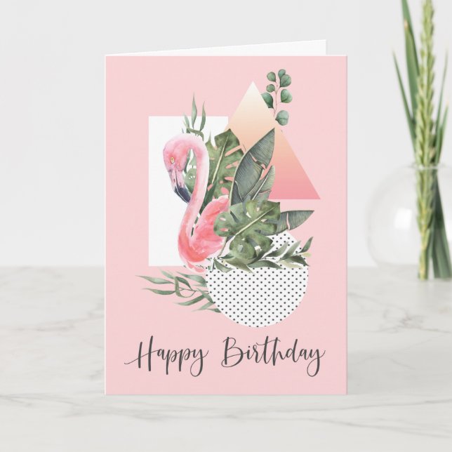 Chic Funny Tropical Rosa Flamingo Birthday Kort (Framsida)