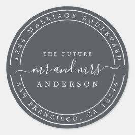 Chic Future Mr Mrs Bröllop Returadress Svart Runt Klistermärke