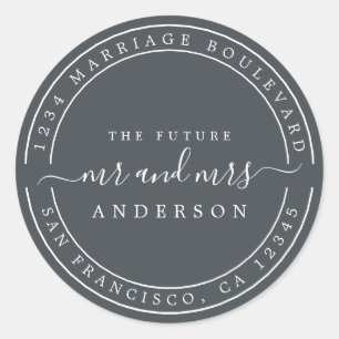 Chic Future Mr Mrs Bröllop Returadress Svart Runt Klistermärke