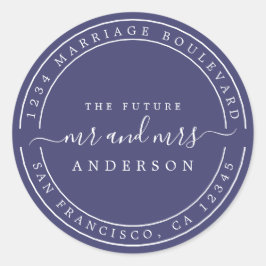 Chic Future Mr Mrs Bröllopsreturadress Navy Runt Klistermärke