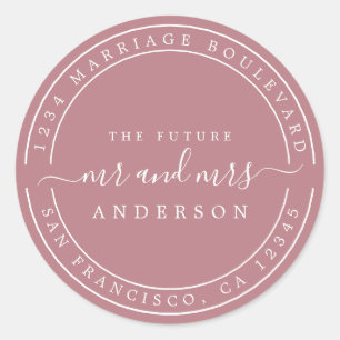 Chic Future Mr Mrs Returadress Dammig Rosa Runt Klistermärke