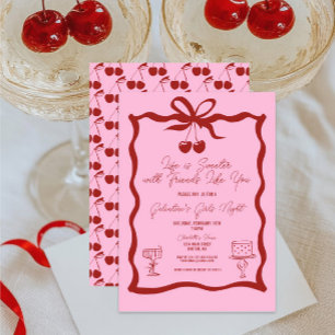 Chic Galentins dag Bow Rosa och Cherry Red Inbjudningar