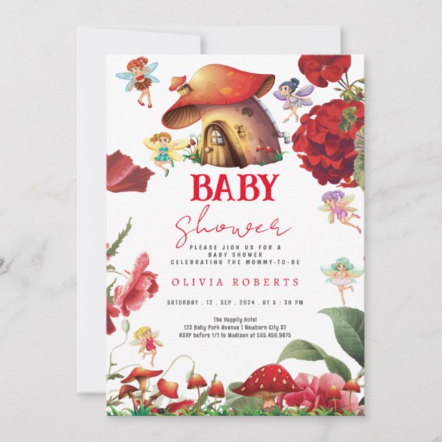 Chic Garden Blommigt Fairy Princess Girl Baby Show Inbjudningar (Framsida)