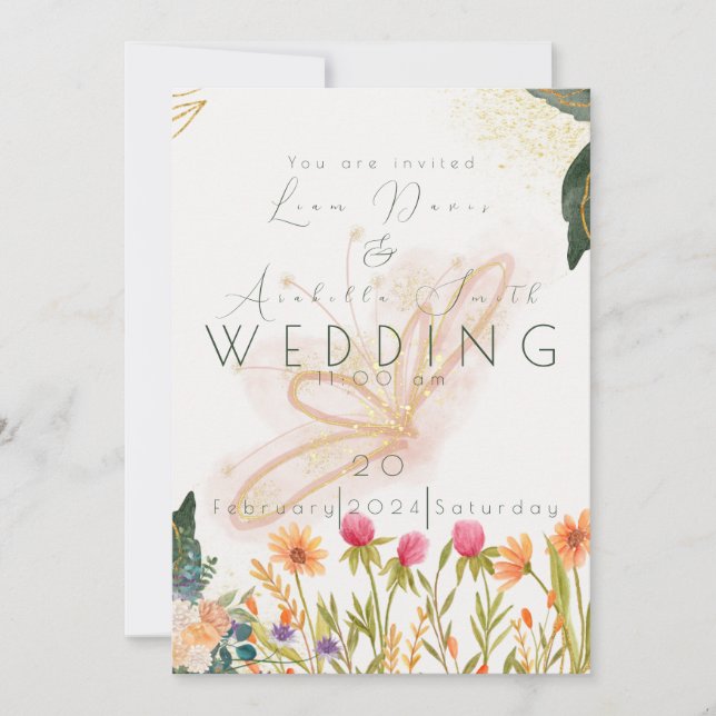 Chic Garden Sunrise Butarly Bröllop Inbjudningar (Framsida)