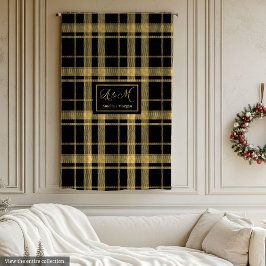 Chic Geometric Black Gold Monogram Blanket Fleecefilt