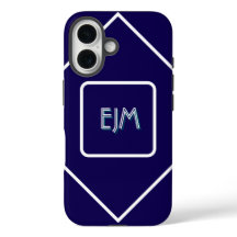 Chic Geometric Blue and White Monogrammed