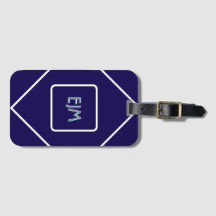 Chic Geometric Blue and White Monogrammed Bagagebricka