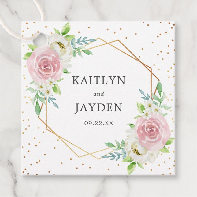 Chic Geometric Gold Foil Blommigt Bröllop Gåvor Etiketter (Framsida)