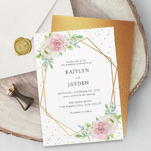 Chic Geometric Gold Foil Blommigt Bröllop Inbjudningar