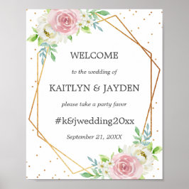 Chic Geometric Gold Foil Blommigt Bröllop Poster