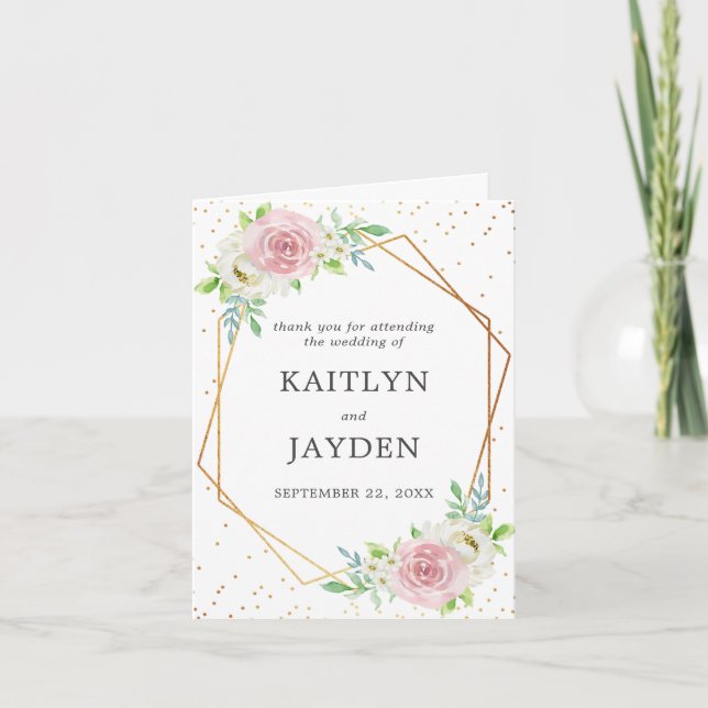 Chic Geometric Gold Foil Blommigt Bröllop Tack Kort (Framsida)