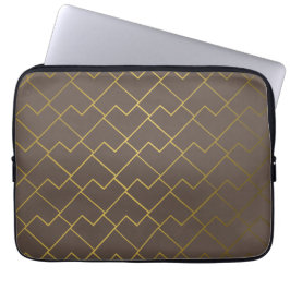 Chic Geometric Golden Coffee Chocolate Brown Laptop Fodral