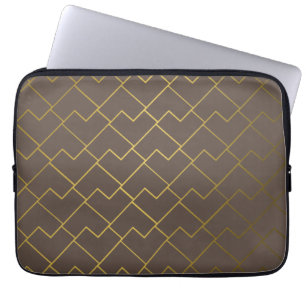Chic Geometric Golden Coffee Chocolate Brown Laptop Fodral