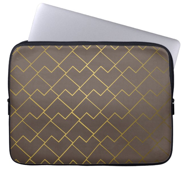 Chic Geometric Golden Coffee Chocolate Brown Laptop Fodral (Framsidan)