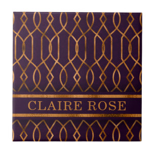 Chic Geometric Lila Guld Lattice Mönster Kakelplatta