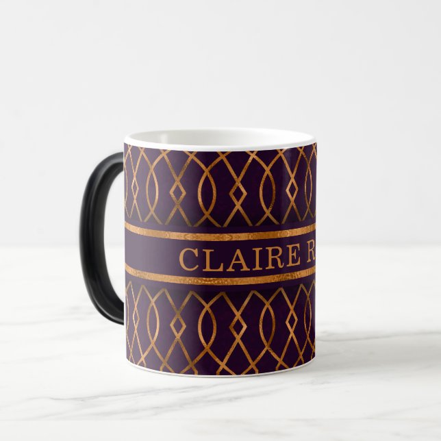 Chic Geometric Lila Guld Lattice Mönster Magisk Mugg (Framsida vänster)