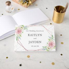 Chic Geometric Ro Gold Foil Blommigt Bröllop Gästböcker