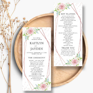 Chic Geometric Ro Guld Blommigt Bröllopsprogram Reklamkort