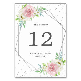 Chic Geometric Silver Foil Blommigt Bröllop Bordsnummer