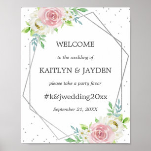 Chic Geometric Silver Foil Blommigt Bröllop Poster