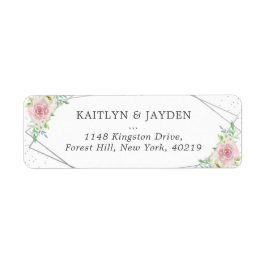 Chic Geometric Silver Foil Blommigt Bröllop Returadress Etikett