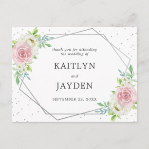 Chic Geometric Silver Foil Blommigt Bröllop Vykort