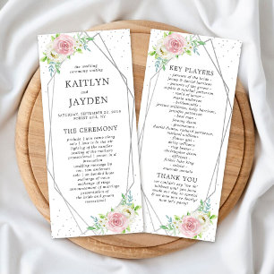 Chic Geometric Silver Foil Blommigt Bröllopsprogra Reklamkort