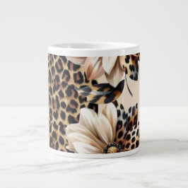 Chic Gepard Djurtryck & Blommor Bärbar Datordekal Jumbo Mugg