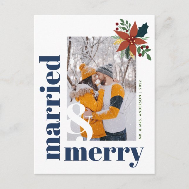 Chic Gift och Merry Photo jul Poinsettia Vykort (Framsida)