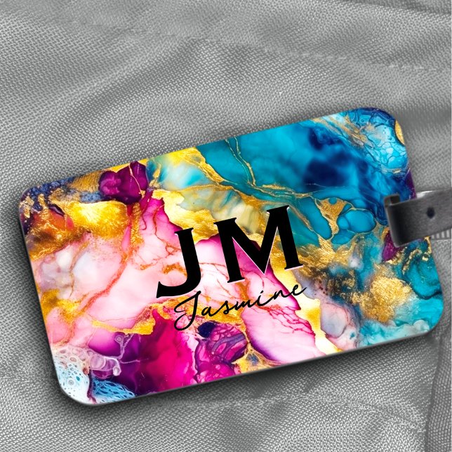 Chic, gigantisk marmor faux glitter monogram bagagebricka (Skapare uppladdad)