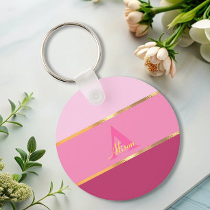 chic, gigantisk modern rosa guld MONOGRAM namn Nyckelring