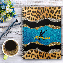 Chic gigantisk turkos glitter monogram anteckningsbok