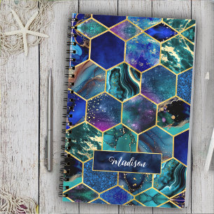 Chic gigfaux Glitter Turquise blue geometric Anteckningsbok
