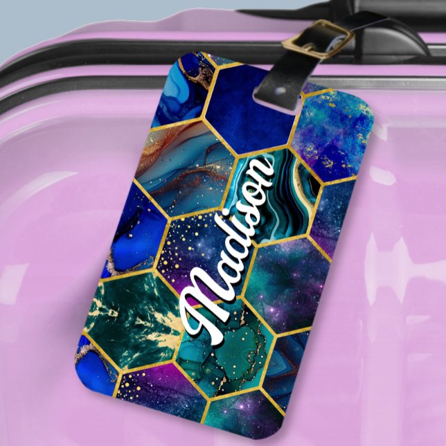 Chic gigfaux Glitter Turquise blue geometric Bagagebricka (Skapare uppladdad)
