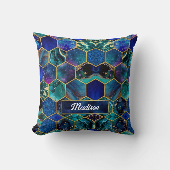 Chic gigfaux Glitter Turquise blue geometric Kudde (Framsida)